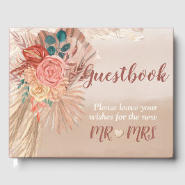 Livro De Visitas Pampas Grass Watercolor Floral Terracotta Ombre