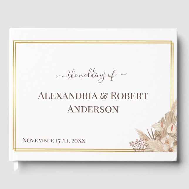 Livro De Visitas Pampas Grass Watercolor Weding Book (Frente)