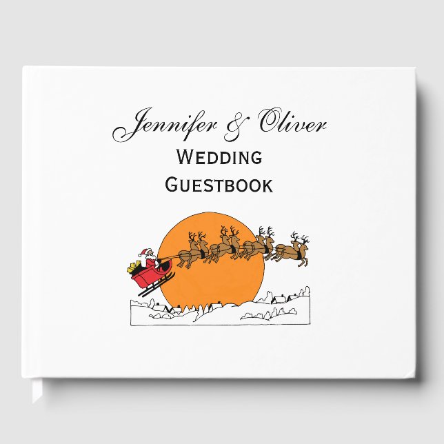 Livro De Visitas Papais noeis Reindeer Sobre A Lua Urbana Coberta D (Frente)