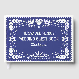 Livro De Visitas Papel picado ama pássaros azul escuro casamento f