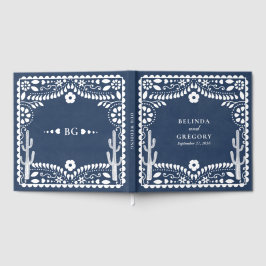 Livro De Visitas Papel Picado Boda Mexican Rustic Blue Wedding