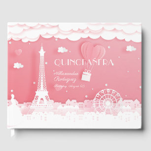 Livro De Visitas Papel Rosa Paris Quinceañera