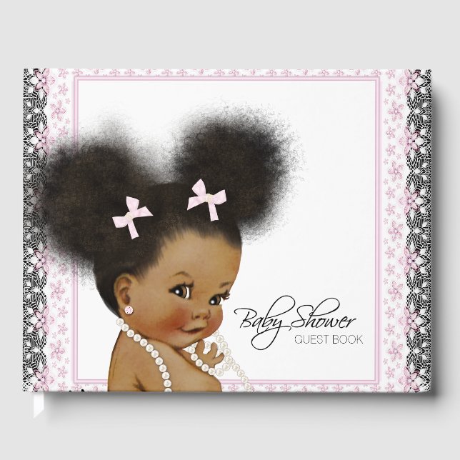Livro de visitas para chá de bebê de menina afro-a (Frente)