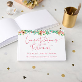 Livro De Visitas Parabéns de Script Tropical Floral Rosa Tropical