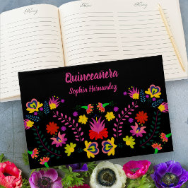 Livro De Visitas Partido Fiesta Mexicano - Quinceanera Floral Preto