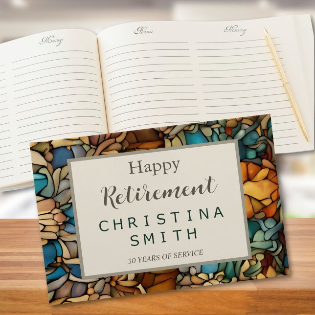 Livro De Visitas Partido Geométrico Mosaico de Aposentação de Vidro (Geometric Mosaic Stained Glass Retirement Party Guest Book)