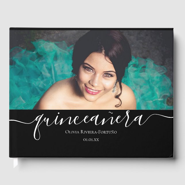 Livro De Visitas Partido Moderno Quinceañera Foto Personalizada Qui (Frente)