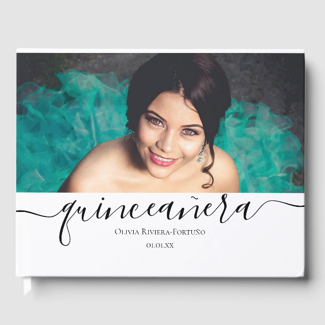 Livro De Visitas Partido Moderno Quinceañera Foto Personalizada Qui (Frente)