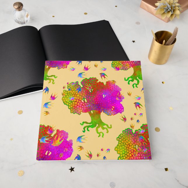 Livro De Visitas Pássaros Árvores - Sol (Frente aberta)