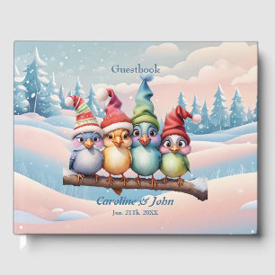 Livro De Visitas Pássaros bonitos de fantasia com chapéus de Natal.