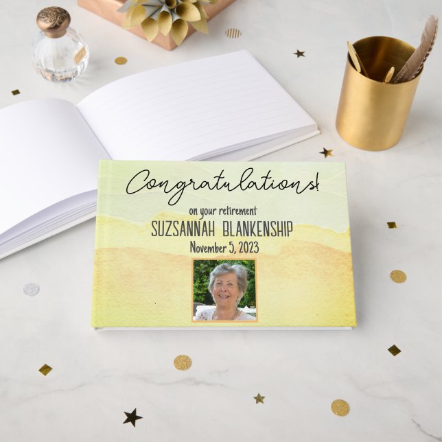 Livro De Visitas Pasta de Aposentação Feliz de Aquarela de Pastel (Frente aberta)