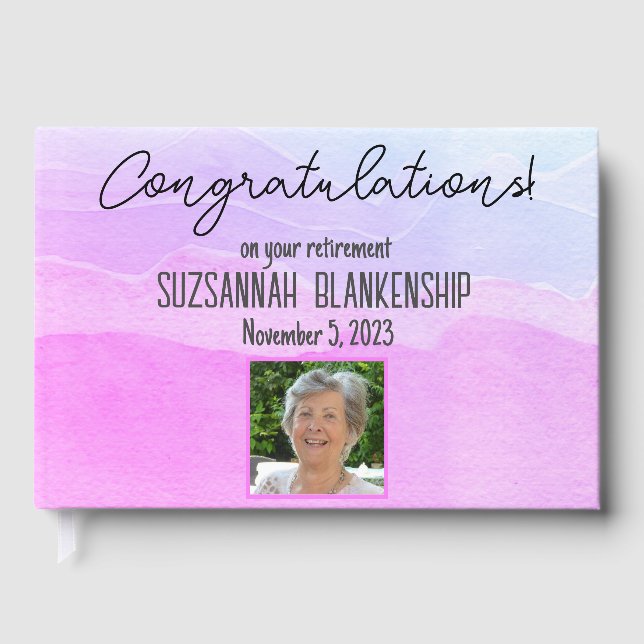 Livro De Visitas Pasta de Aposentação Feliz Púrpura Aquarela Person (Frente)