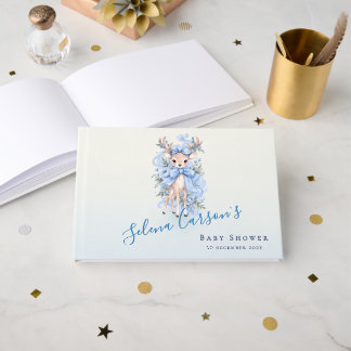 Livro De Visitas Pasta de Bebê Fawn Aquarela Azul 3 Argolas