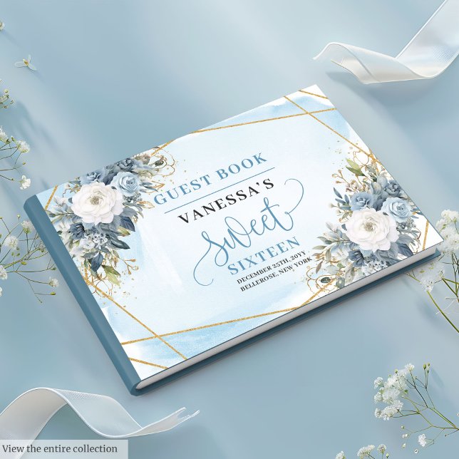 Livro De Visitas Pastel Azul Branco Doce Sessenta (Adorable Pastel Blue White Floral Sweet Sixteen Guest Book)