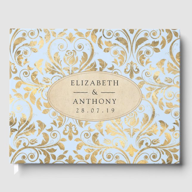 Livro De Visitas Pastel Blue e Dourado Casamento Floral (Frente)