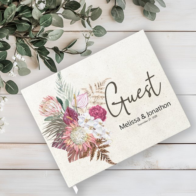 Livro De Visitas Pastel Boho Neutral Floral Weding Guest Book (Criador carregado)