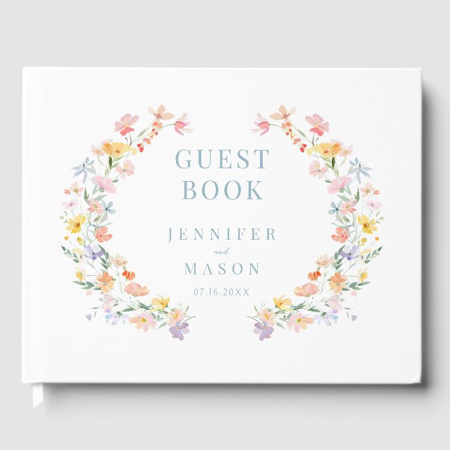 Livro De Visitas Pastel Meadow Wildflower Gift Wedding Guest Book (Frente)