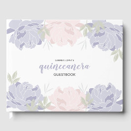 Livro De Visitas Pastel Rosa e Púrpura Quinceanera Guestbook