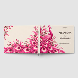 Livro De Visitas Pavão Botânico de Casamento | Couture Rosa