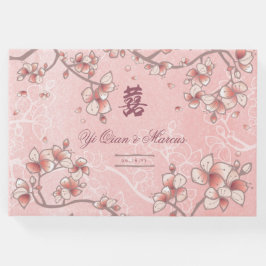 Livro De Visitas Peach Blossoms Dupla Felicidade Casamento Chinês