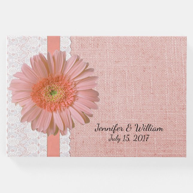 Livro De Visitas Peach Gerber Daisy Wedding Guest Book (Frente)