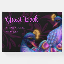 Livro De Visitas Peacock Jewel Tones Casando Floral Moody Purple