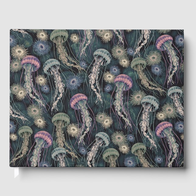 Livro De Visitas Peixes-judeus etéreos e anêmonas em Teal e Rosa (Frente)