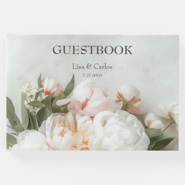 Livro De Visitas Peões brancos buquê com rendas (Frente)
