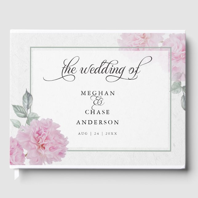 Livro De Visitas Peônias Rosa Romântico Papel de Arroz BarefootBrid (Frente)