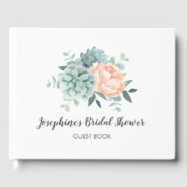 Livro De Visitas Peony Succults Floral Watercolor Chá de panela