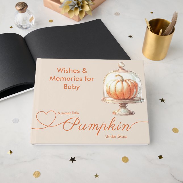 Livro De Visitas Pequeno Chá de fraldas de Abóbora - Elegância do o (Frente aberta)