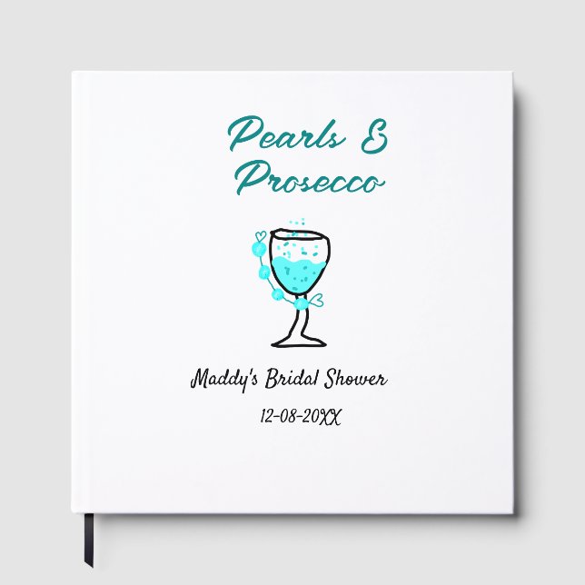 Livro De Visitas Pérolas e prosecco chá de noiva azul preto nome  (Frente)