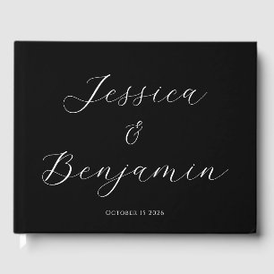 Livro De Visitas Personalização de Fundo Preto de Script Elegante M