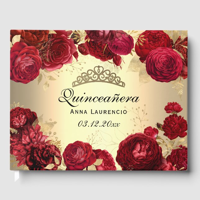 Livro De Visitas Personalizado de Quinceanera do Elegante Dourado R (Frente)