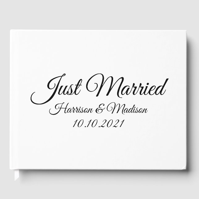 Livro De Visitas Personalizar nome, data, casamento branco preto (Frente)