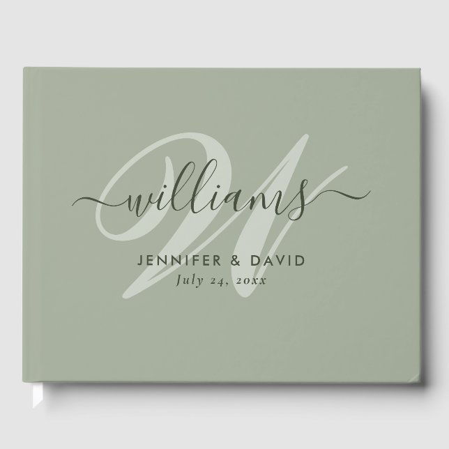Livro De Visitas Personalized Sage Green Monogram Wedding (Frente)
