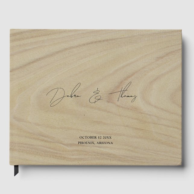 Livro De Visitas Personalized Wedding Modern Minimalist Faux Wood (Frente)