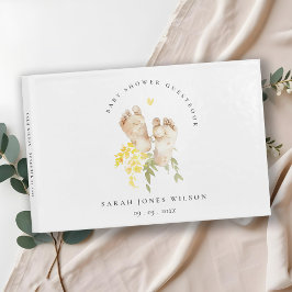 Livro De Visitas Pés-Bebês Amarelo Floral Gênero Neutro Chá de fral