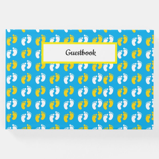 LIVRO DE VISITAS PÉS DE BEBÊ BRANCO AZUL AMARELO (Frente)