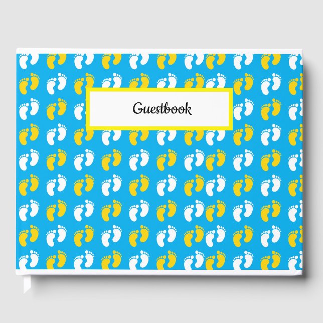 LIVRO DE VISITAS PÉS DE BEBÊ BRANCO AZUL AMARELO (Frente)