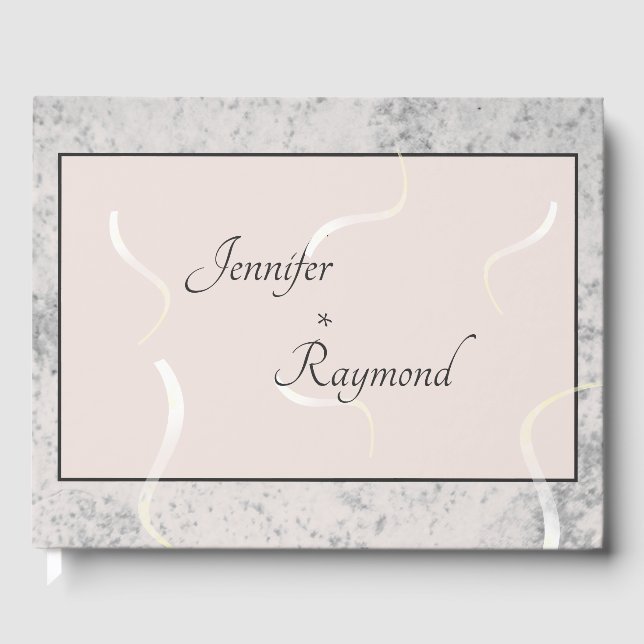 Livro De Visitas Pêssego e Cinza Mármore Monograma (Frente)