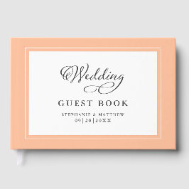 Livro De Visitas Pêssego Elegante Caligrafia de Casamento Personali