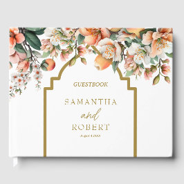 Livro De Visitas Pêssego Elegante e Casamento Dourado do Sul