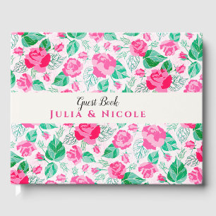 Livro De Visitas Pétalas Rosa Verde Flores Jardim Casamento