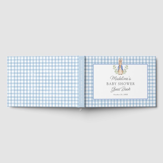 Livro De Visitas Peter Rabbit Blue Gingham Baby Shower (Completo)