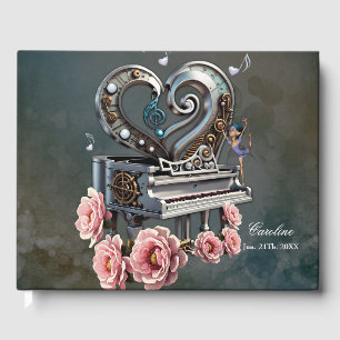Livro De Visitas piano Steampunk com coração