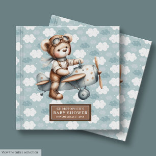 Livro De Visitas Piloto de Urso de Teddy Chá de fraldas Castanho Az