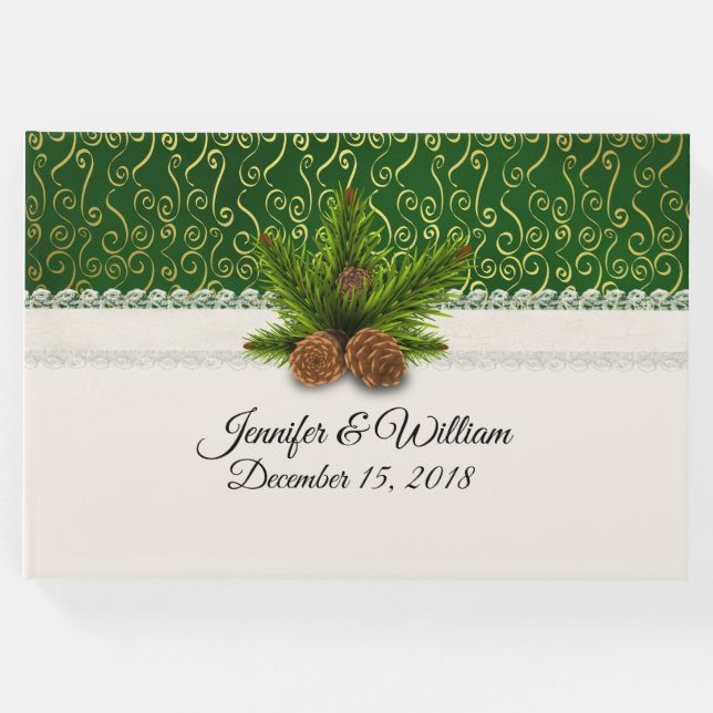 Livro De Visitas Pine Cones Casamento no inverno Guest Book (Frente)