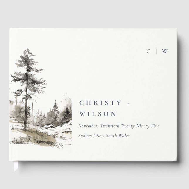 Livro De Visitas Pine Woods Mountain Landscape Casamento (Frente)