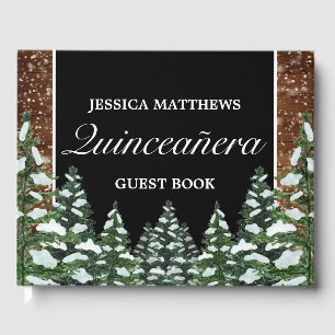 Livro De Visitas Pinheiro de madeira de neve negra Tiara Quinceañer